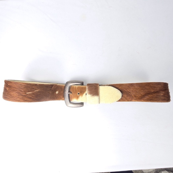 Genuine Cowhide Hair On Hide Leather Belt Womens 36 Brown White - Picture 5 of 15